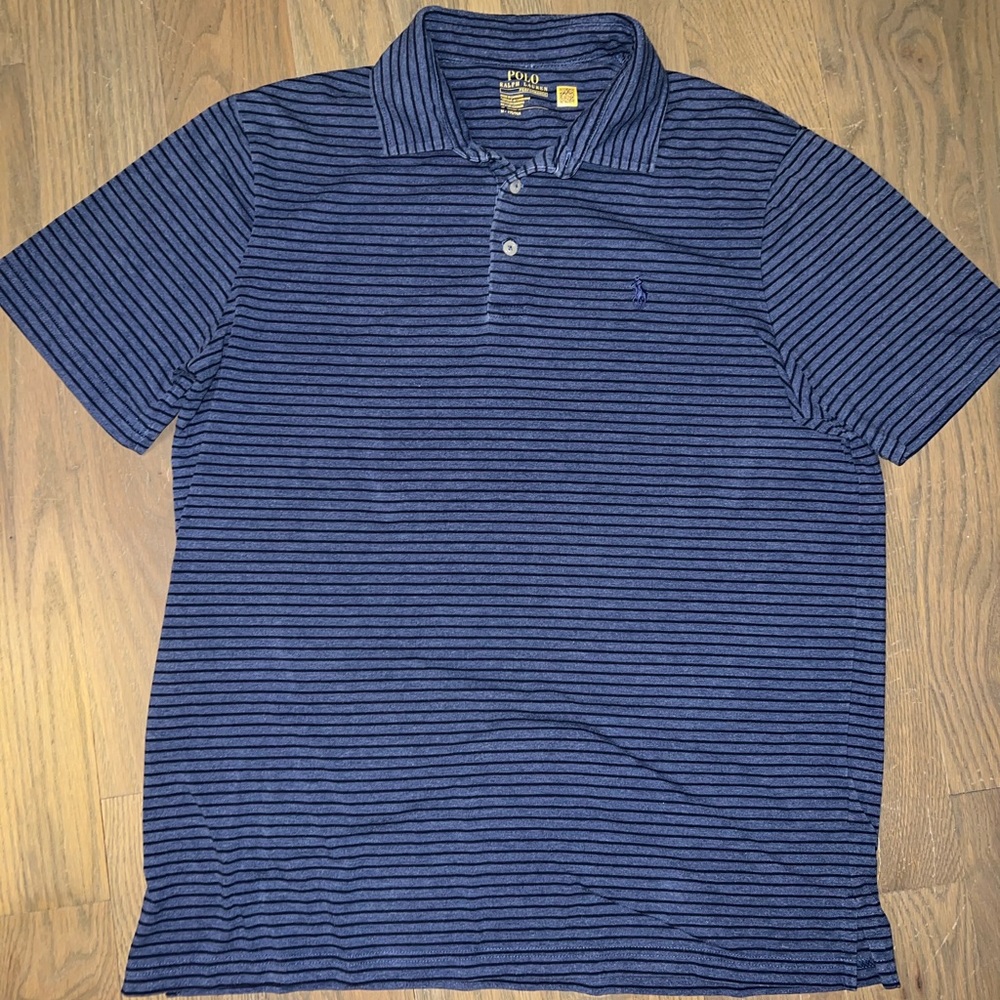 Polo Ralph Lauren Men's Blue Stripe Performance Polo Shirt Sz medium